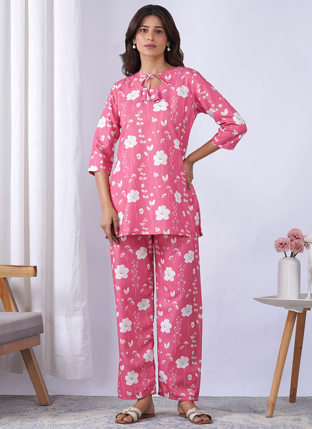 Pink Rayon Printed Designer Kurti - Buy Online