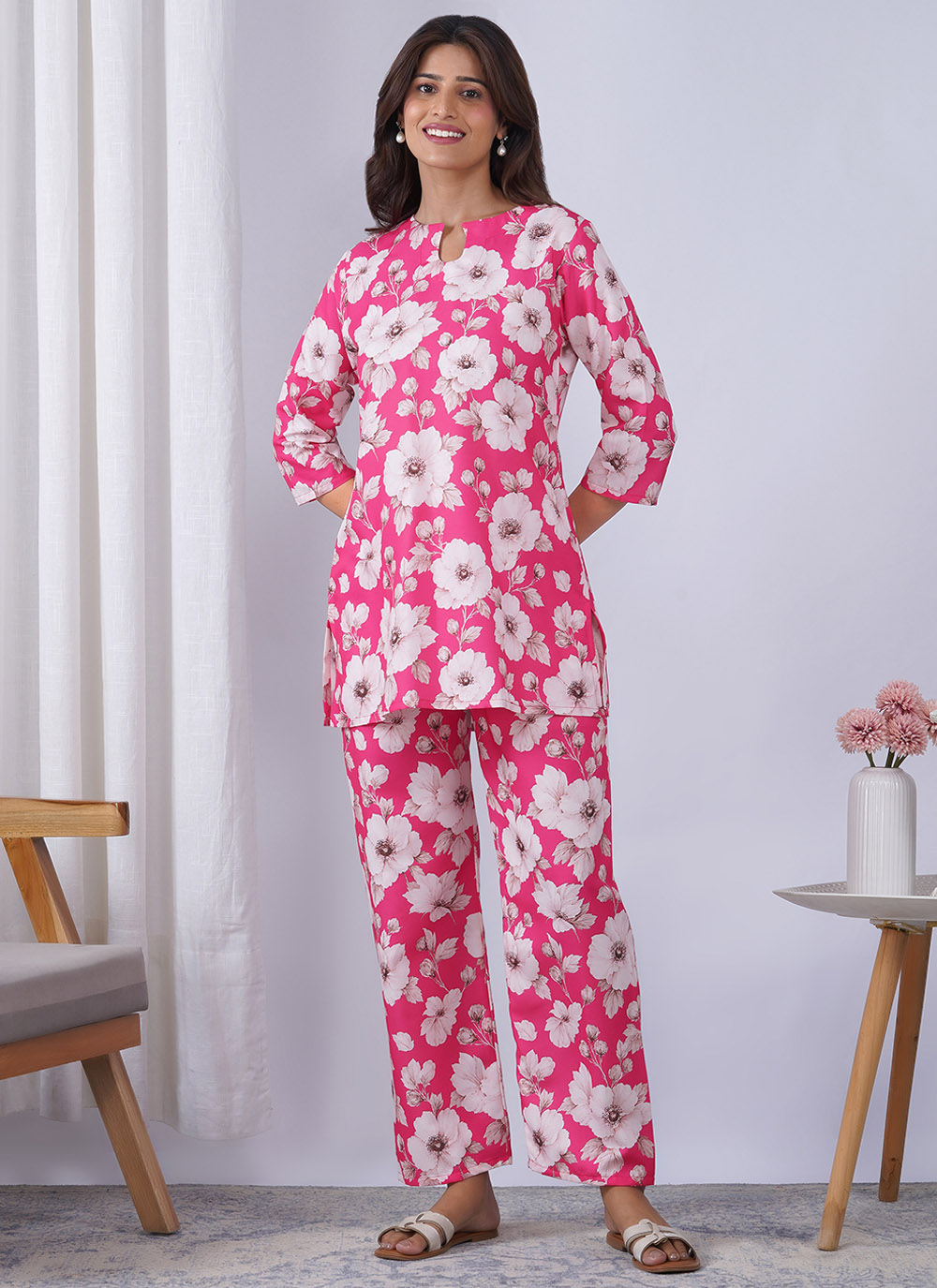 Printed Rayon Pink Casual Kurti - Buy Online
