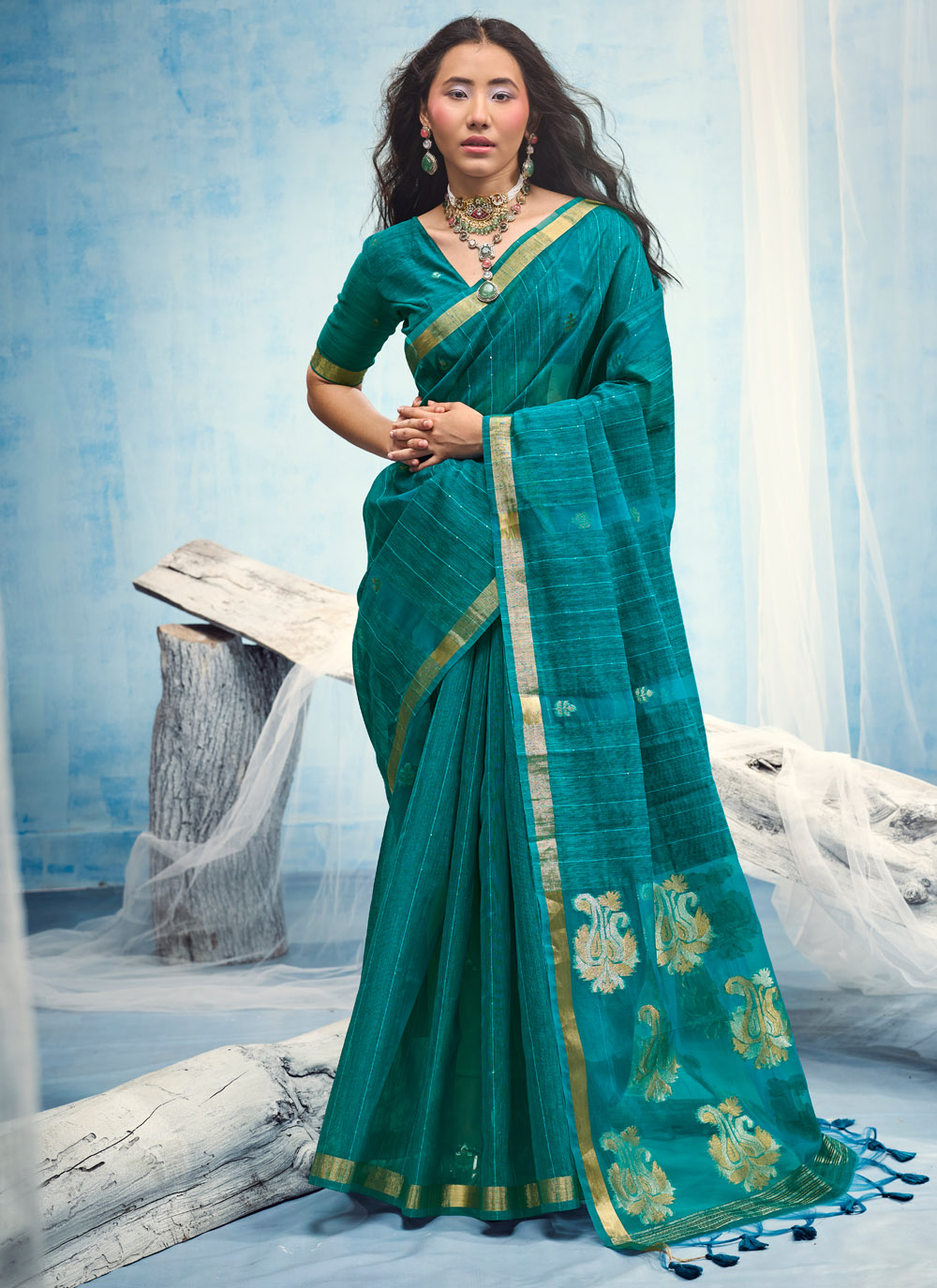 Handloom Silk Weaving Traditional Saree in Sea Green - Buy Online