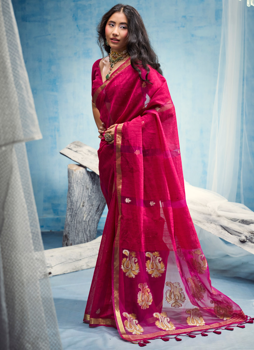 Rani Weaving Work Handloom Silk Festival Trendy Saree - Buy Online