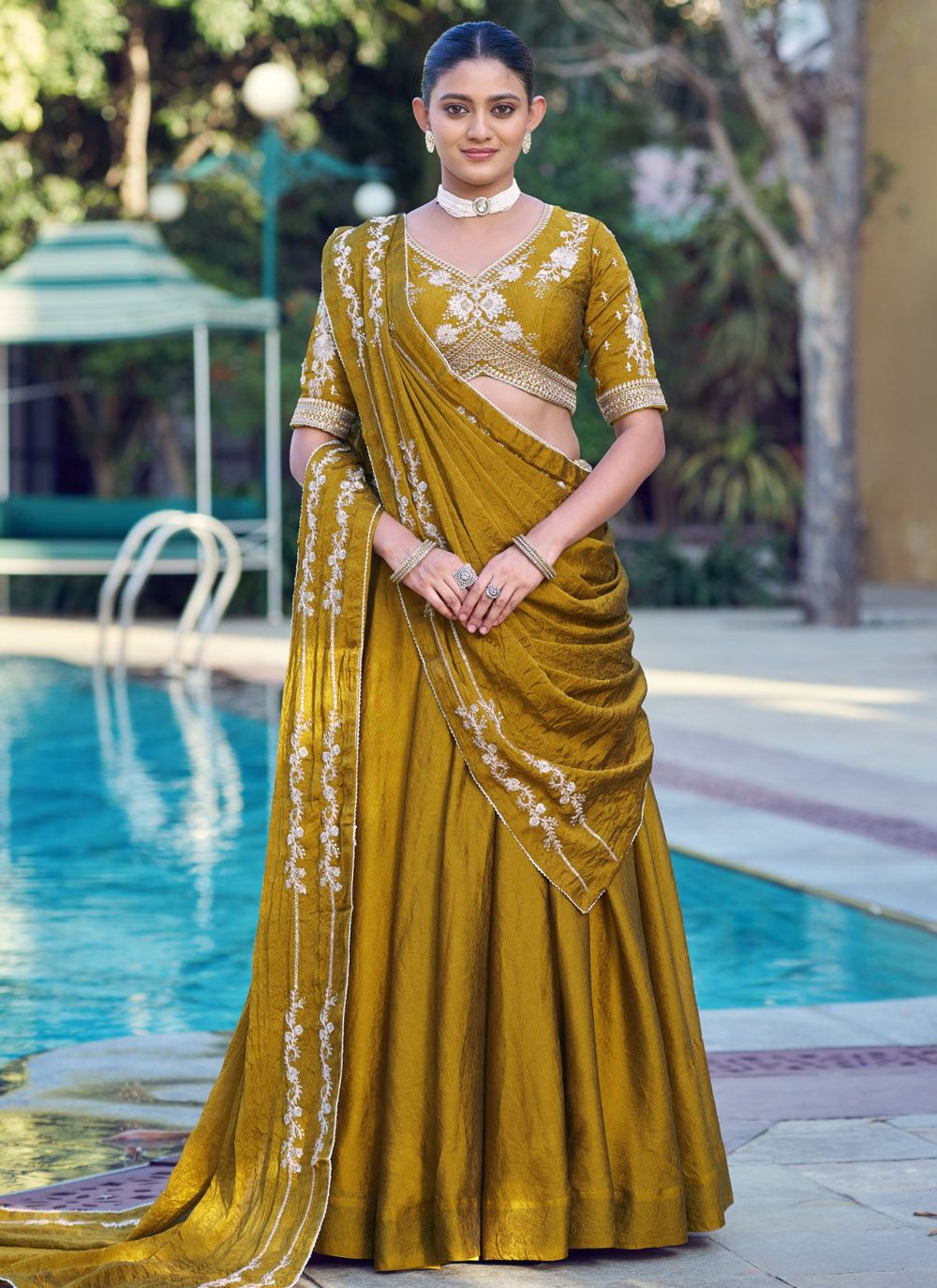 Rangoli Crush Mustard Embroidered Lehenga Choli for Ceremonial - Buy Online