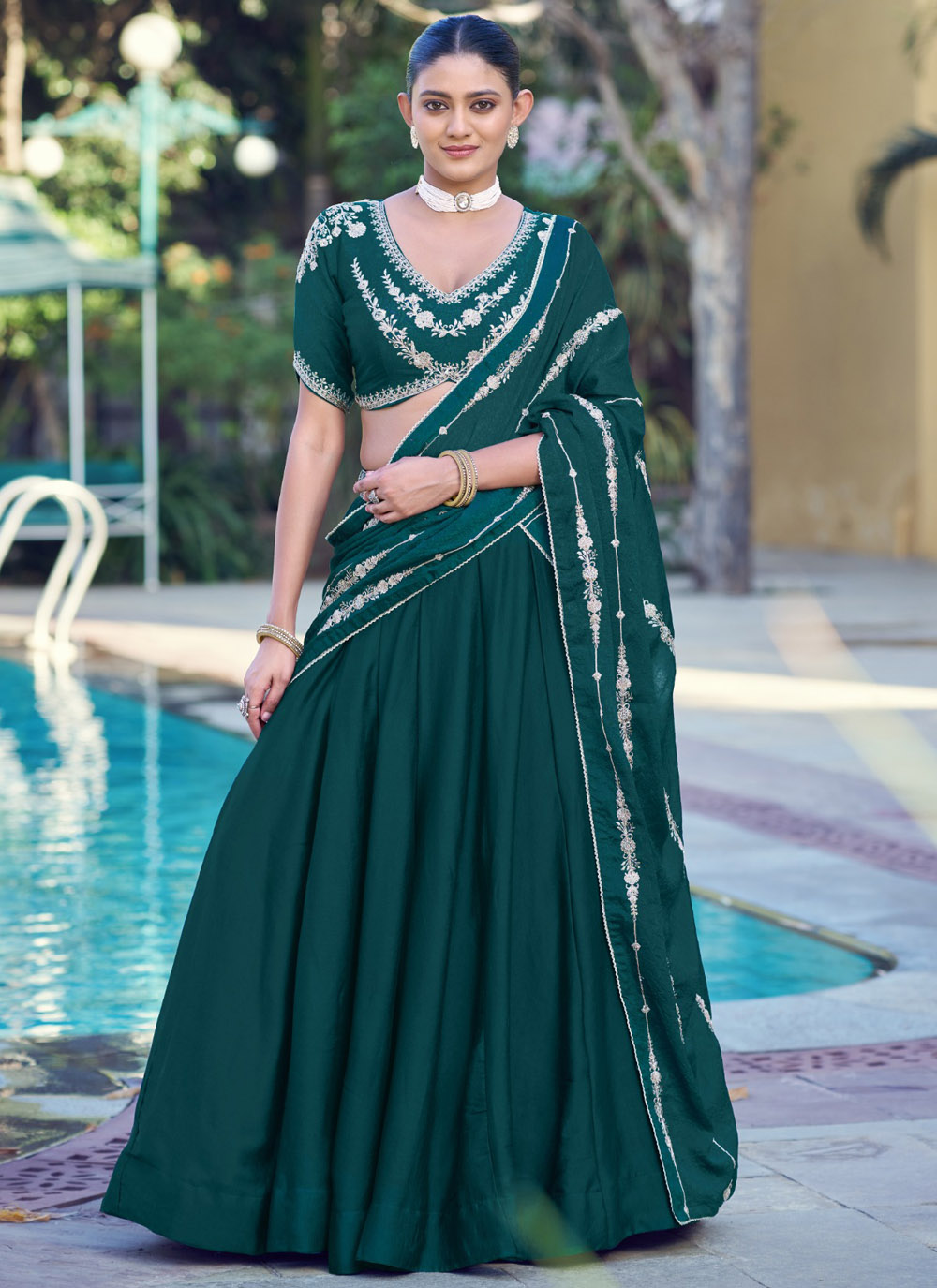 Green Rangoli Crush Thread Embroidered Designer Lehenga Choli - Buy Online