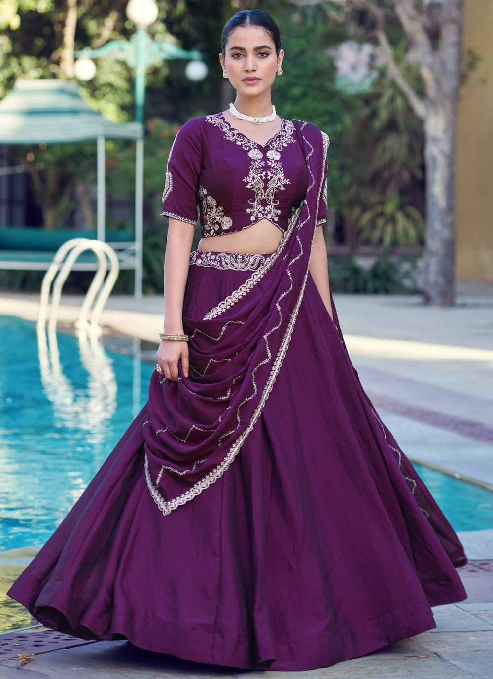 Purple Sequins Embroidered Rangoli Crush Engagement Lehenga Choli - Buy Online