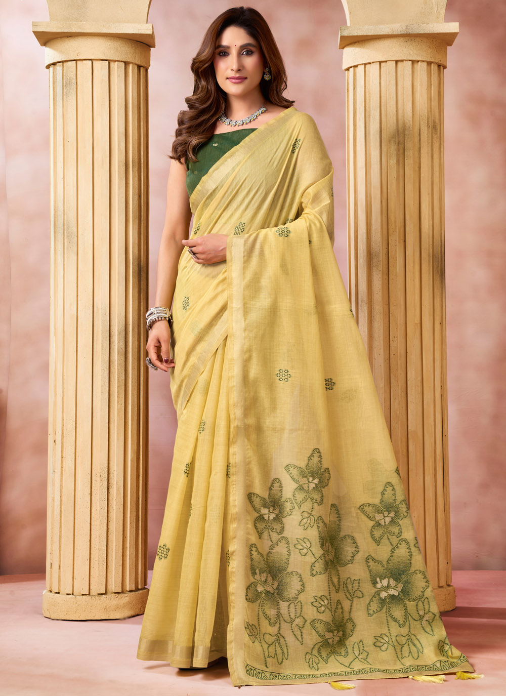 Weaving Cotton Classic Saree in Yellow - Buy Online