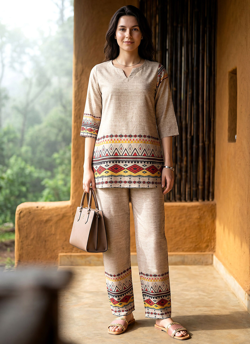 Cream Print Work Rayon Trendy Casual Kurti - Buy Online