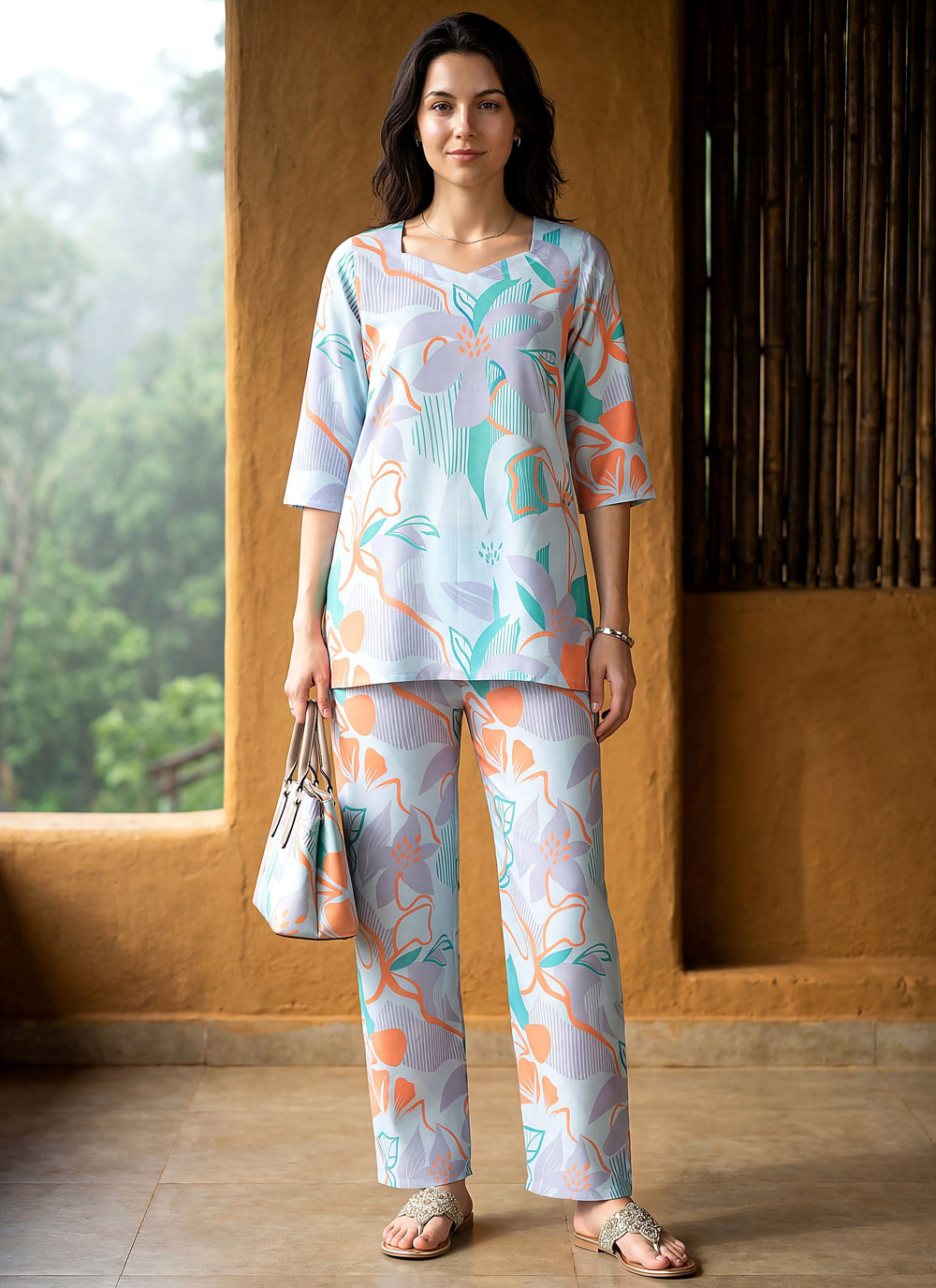 Rayon Printed Trendy Kurti in Multi Colour - Buy Online