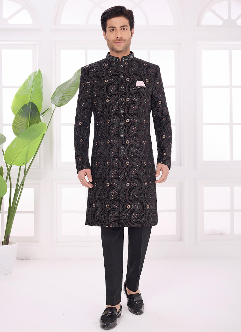 Velvet Thread Embroidered Black Indo Western - Buy Online