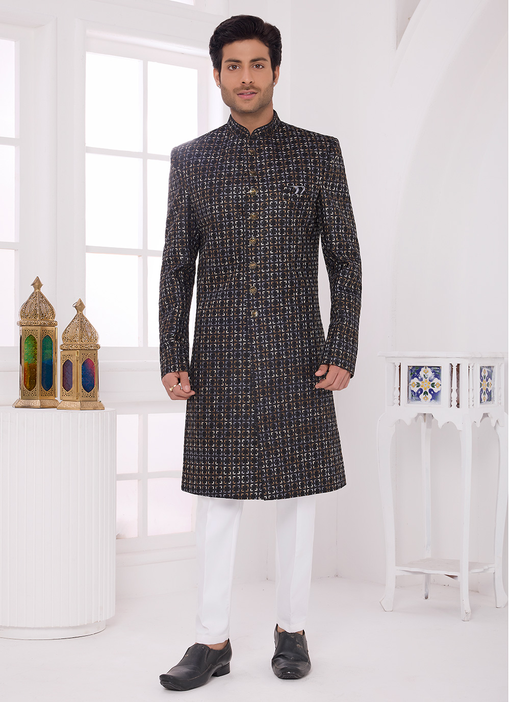 Art Silk Black Thread Work Indo Western for Reception - Buy Online