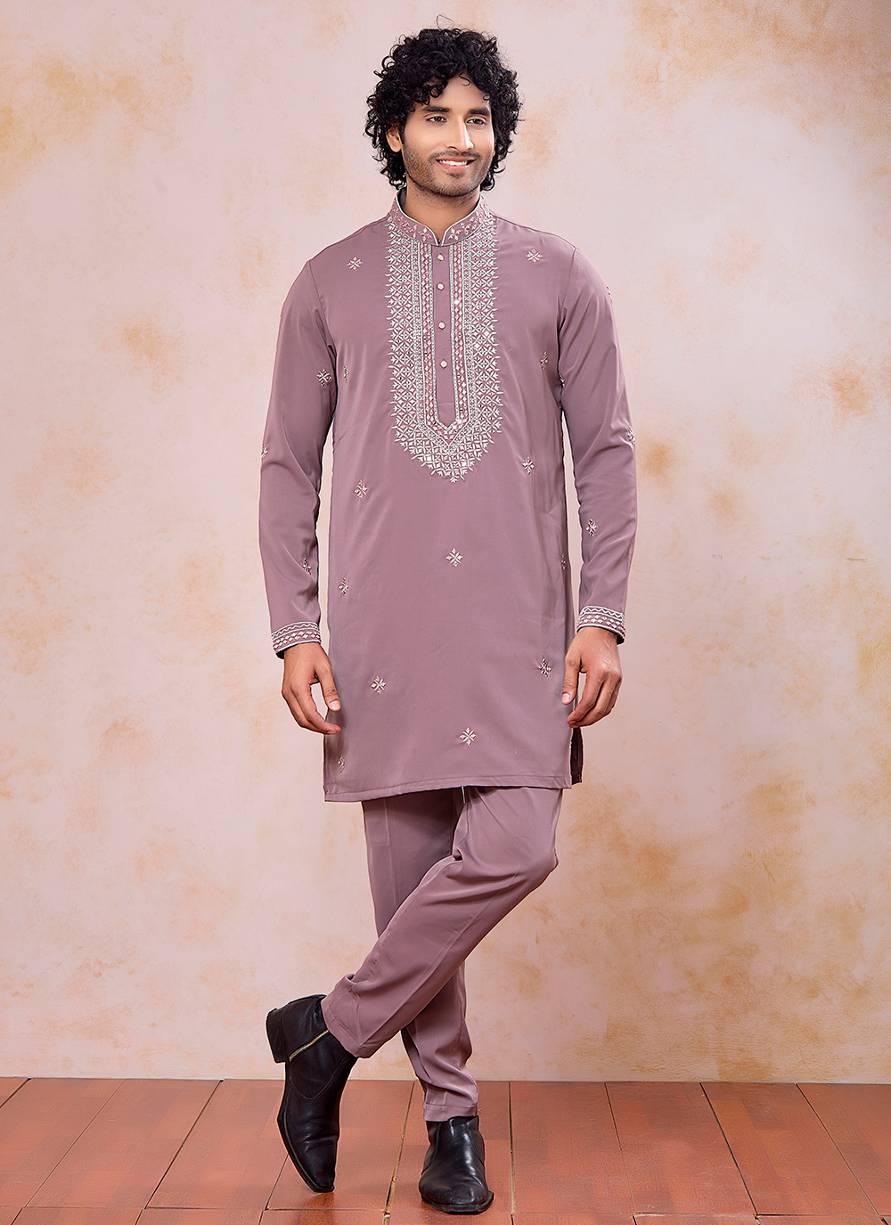 Pink Armani Embroidered Engagement Kurta Pyjama - Buy Online