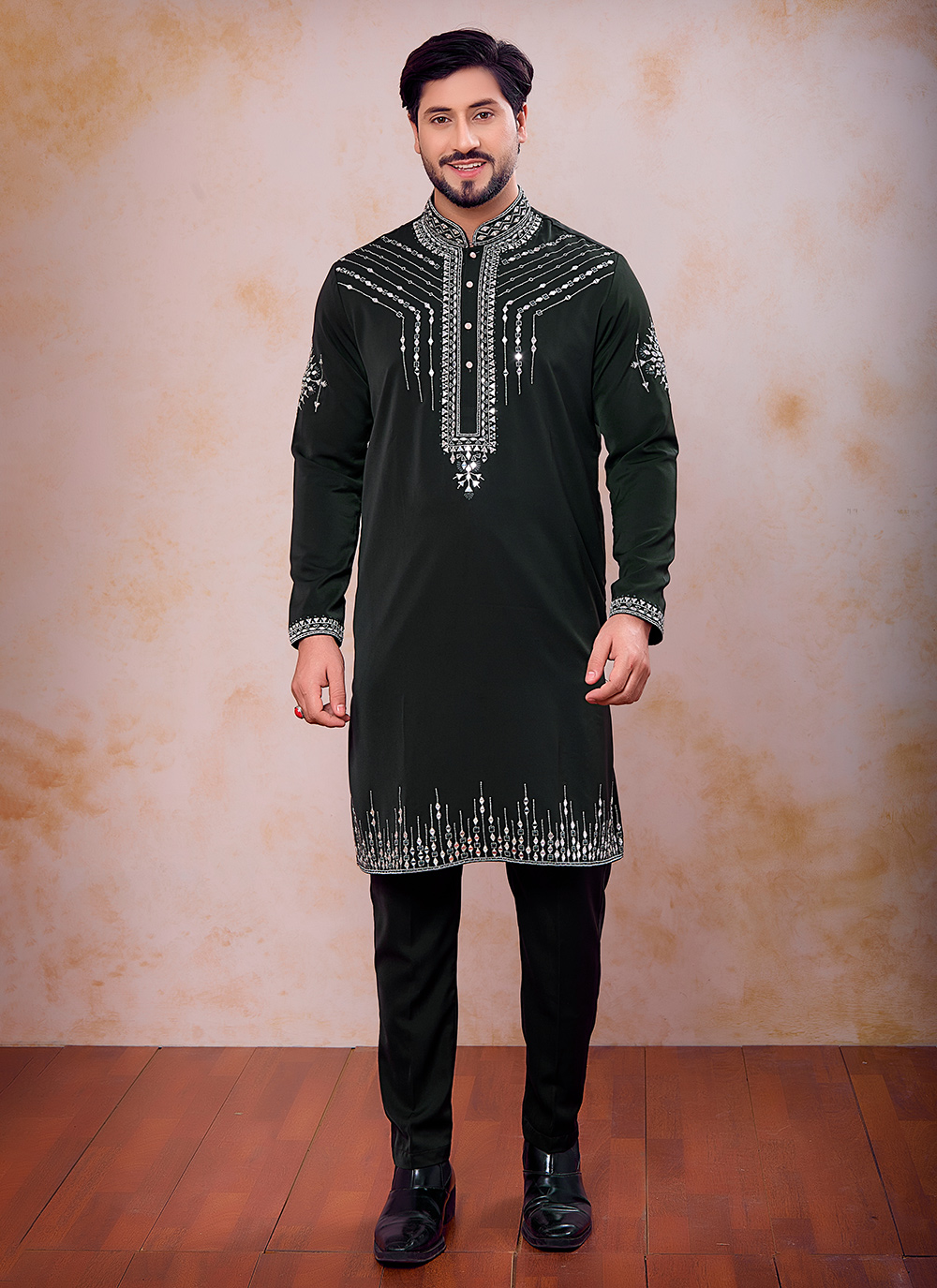 Green Armani Mirror Work Kurta Pyjama - Buy Online