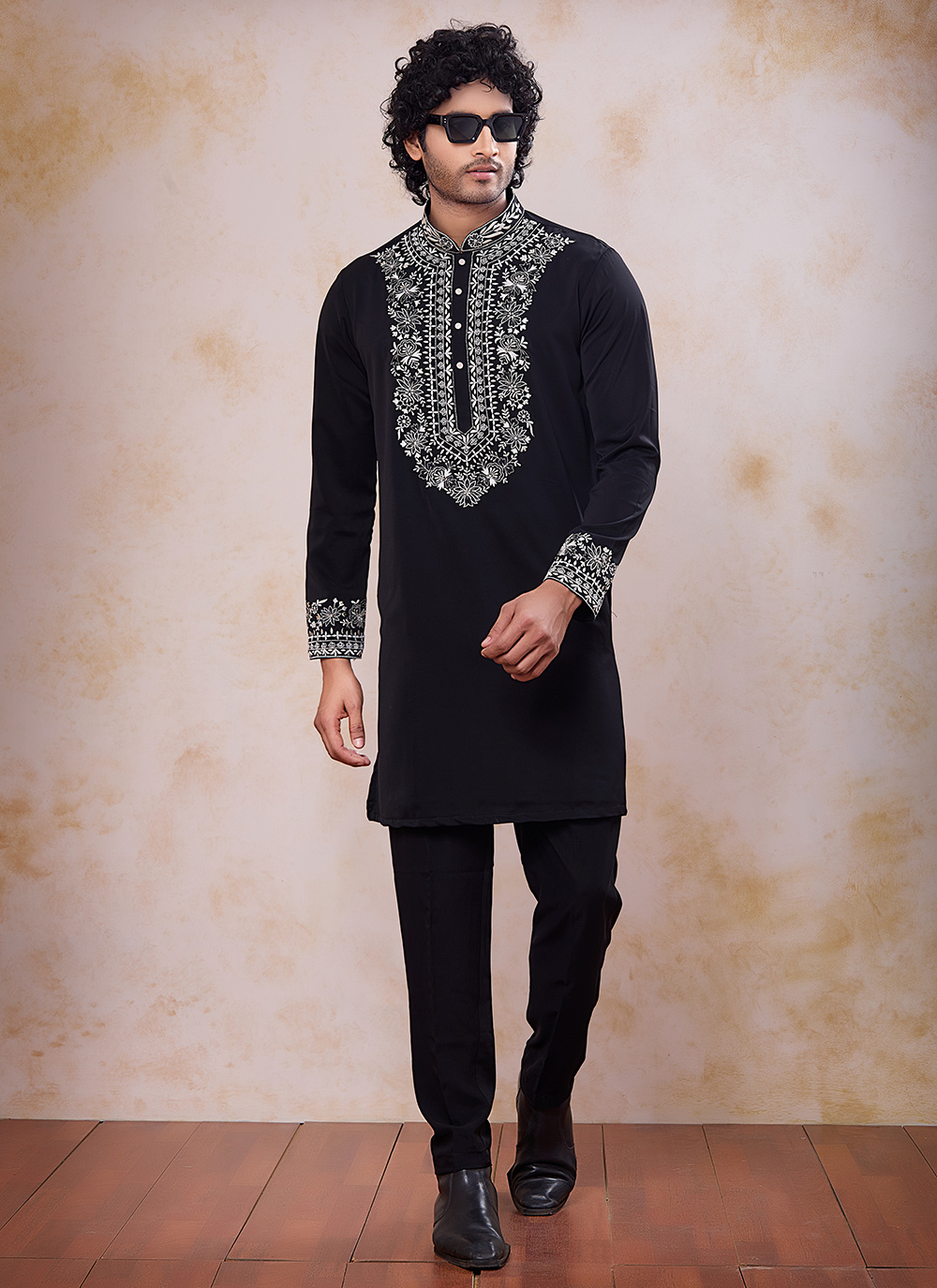 Mirror Embroidered Black Armani Kurta Pyjama - Buy Online
