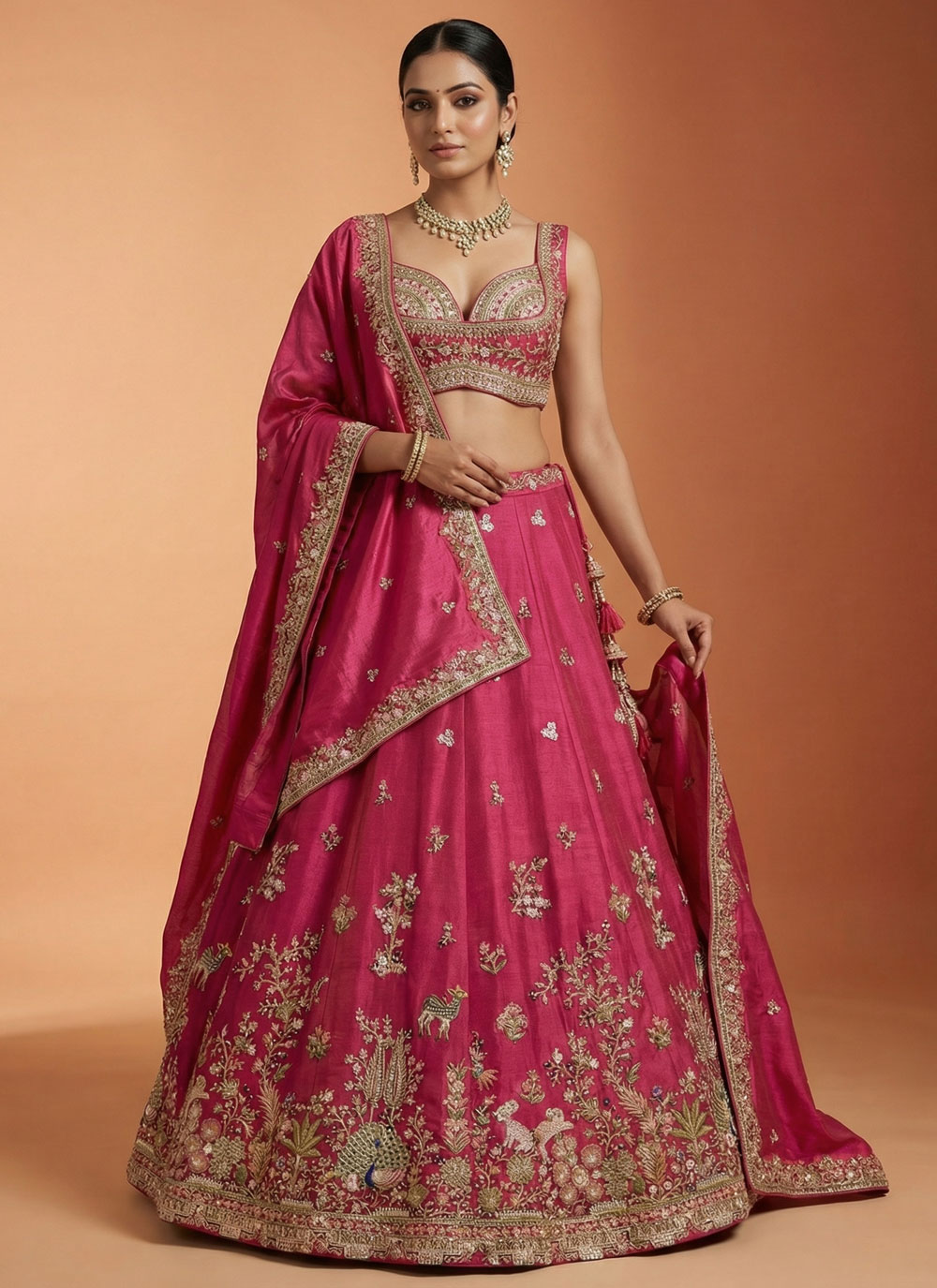 Pink Sequins Stone Embroidered Tissue Designer Lehenga Choli - Buy Online