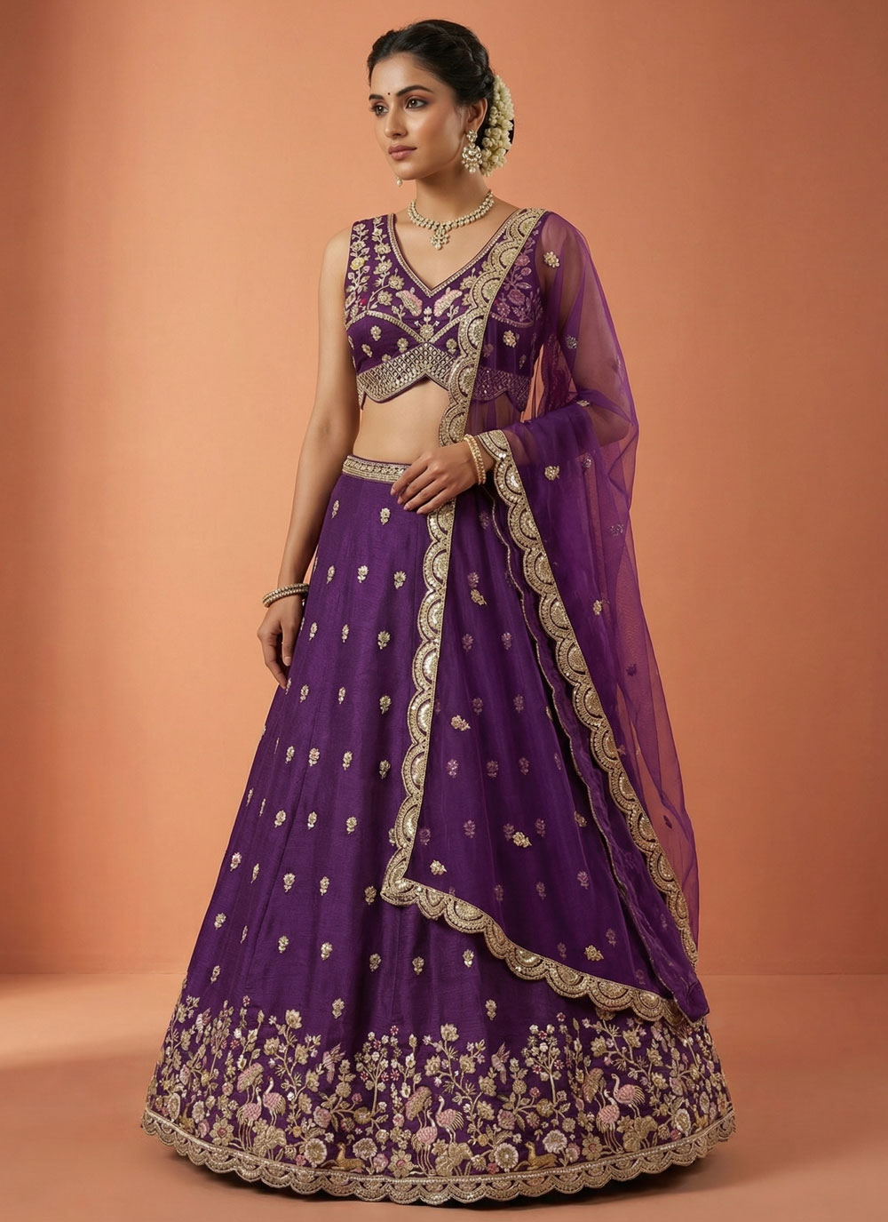 Chinon Silk Embroidered and Cutwork Purple Trendy Lehenga Choli - Buy Online