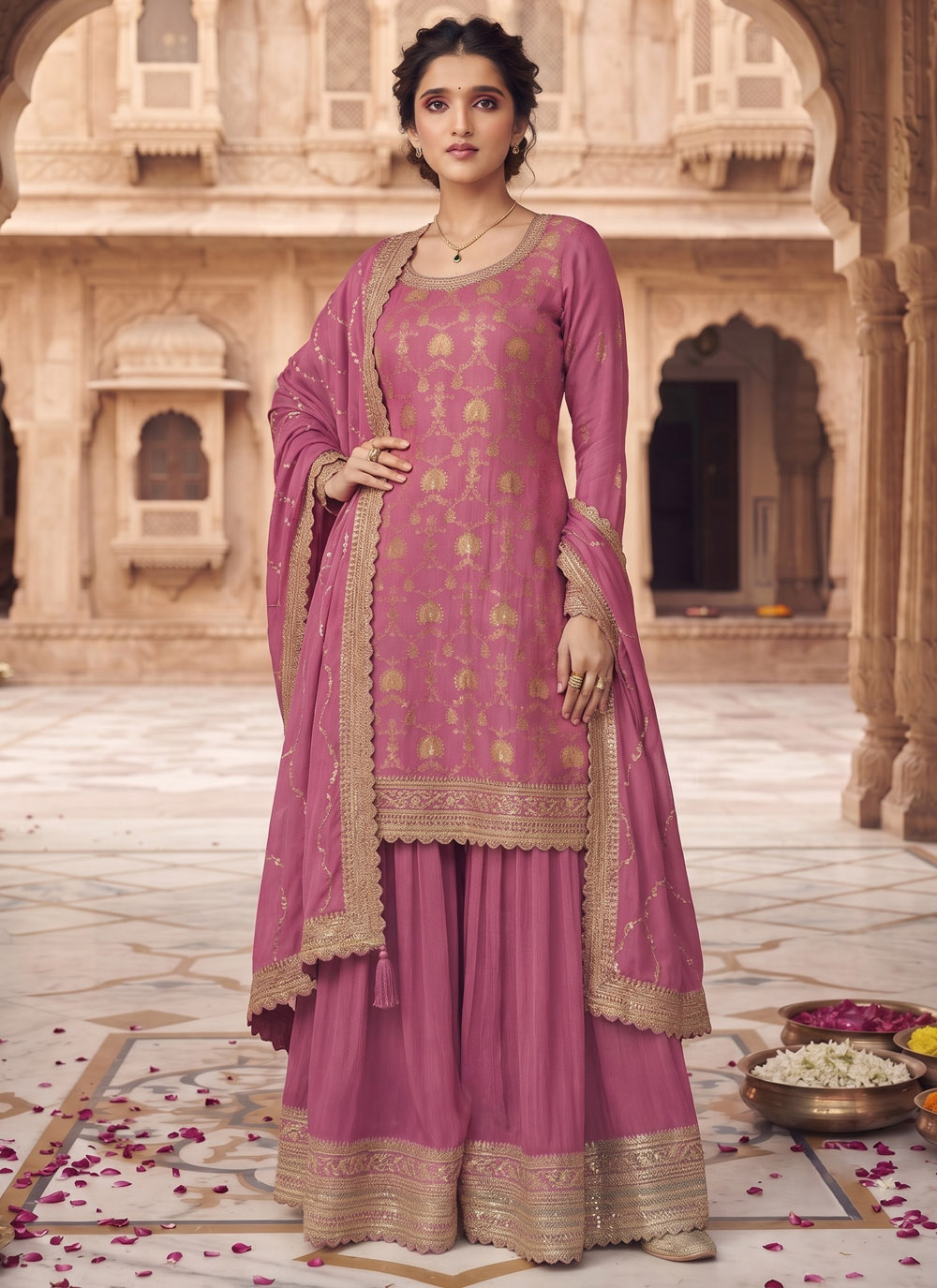 Purple Embroidered Chinon Designer Salwar Kameez - Buy Online