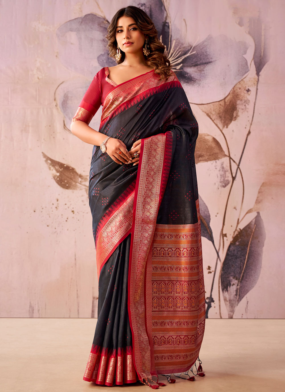 Black Tissue Silk Zari and Jacquard Work Designer Saree - Buy Online