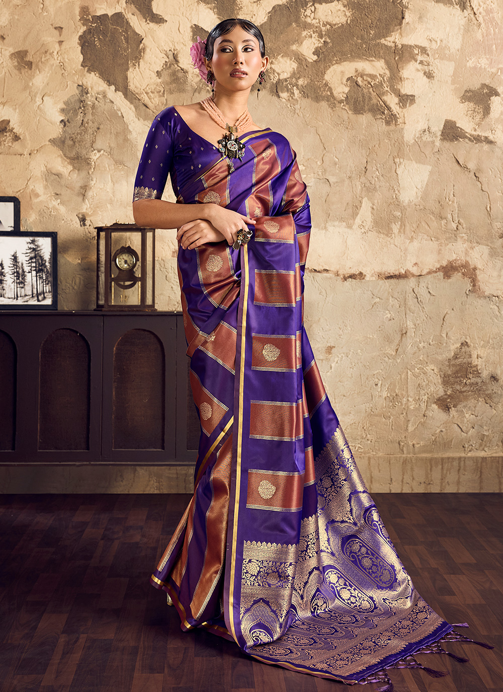 Purple Satin Weaving Traditional Festive Saree - Buy Online