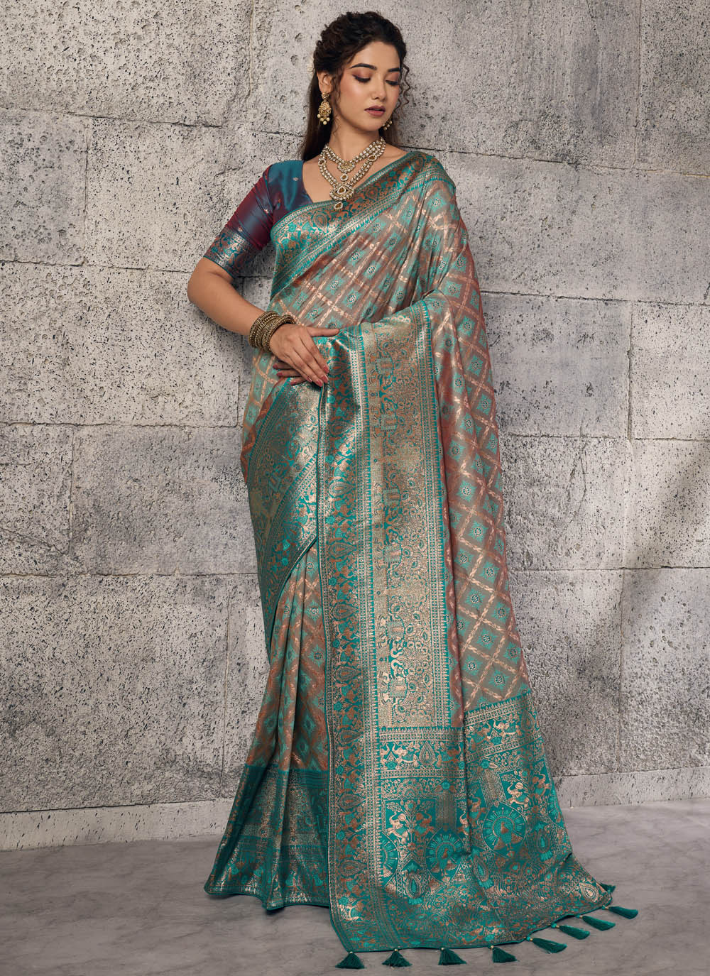Multi Colour Banarasi Silk Meenakari Woven Classic Saree - Buy Online