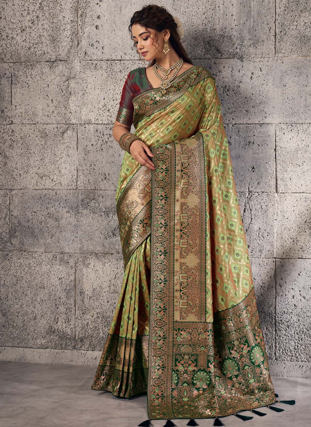 Banarasi Silk Meenakari Woven Trendy Festival Wear Saree - Buy Online