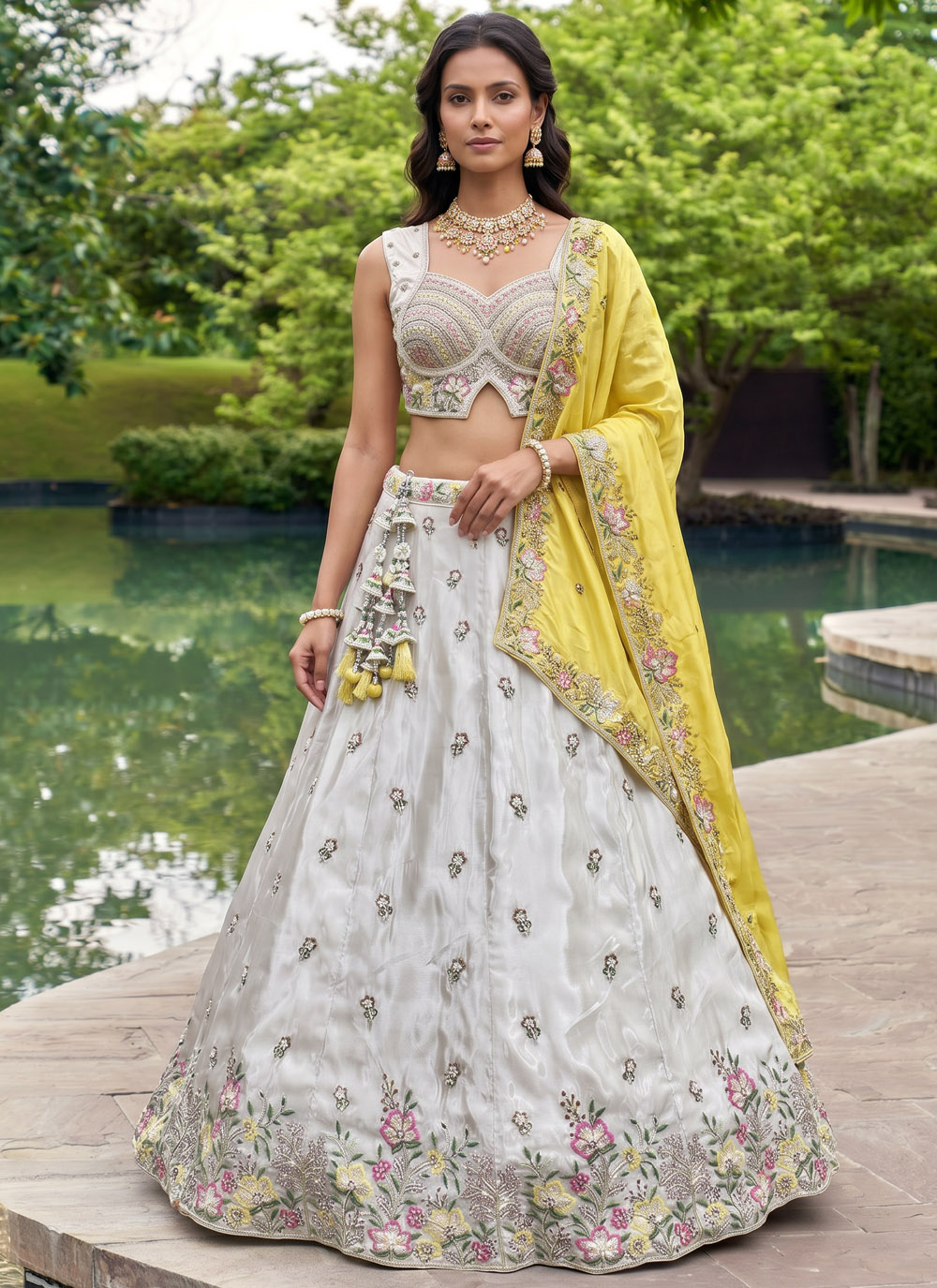 Grey and Mustard Chiffon Beads Embroidered Trendy Lehenga Choli - Buy Online