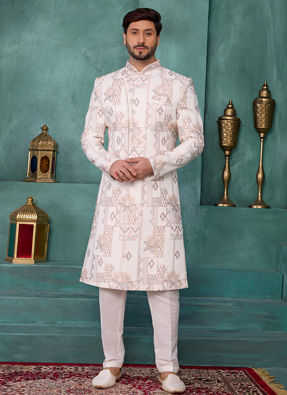 Pink Art Silk Thread Embroidery Work Ceremonial Wear Sherwani - Buy Online