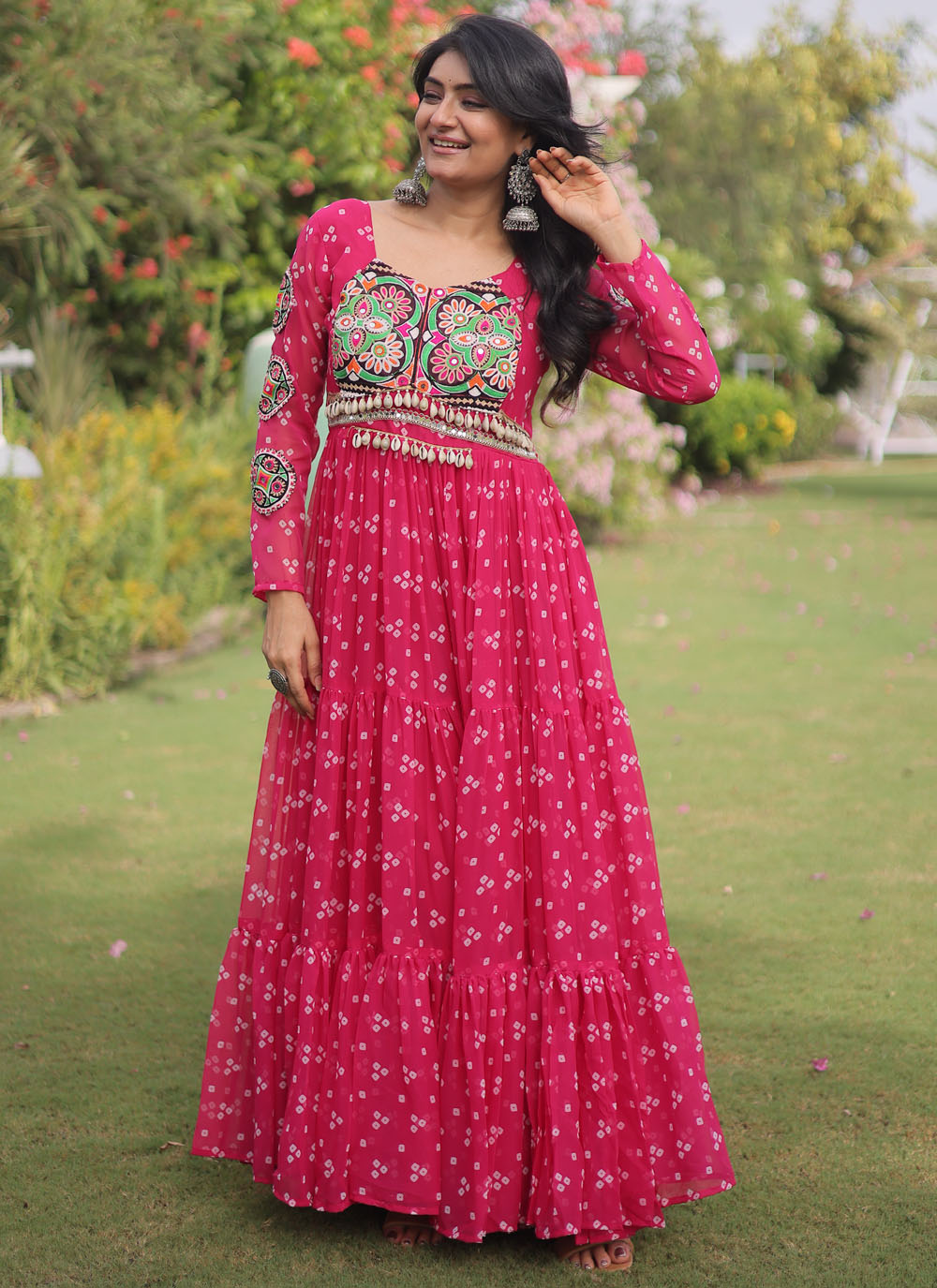 Faux Georgette Bandhej Printed Designer Festival Gown - Buy Online