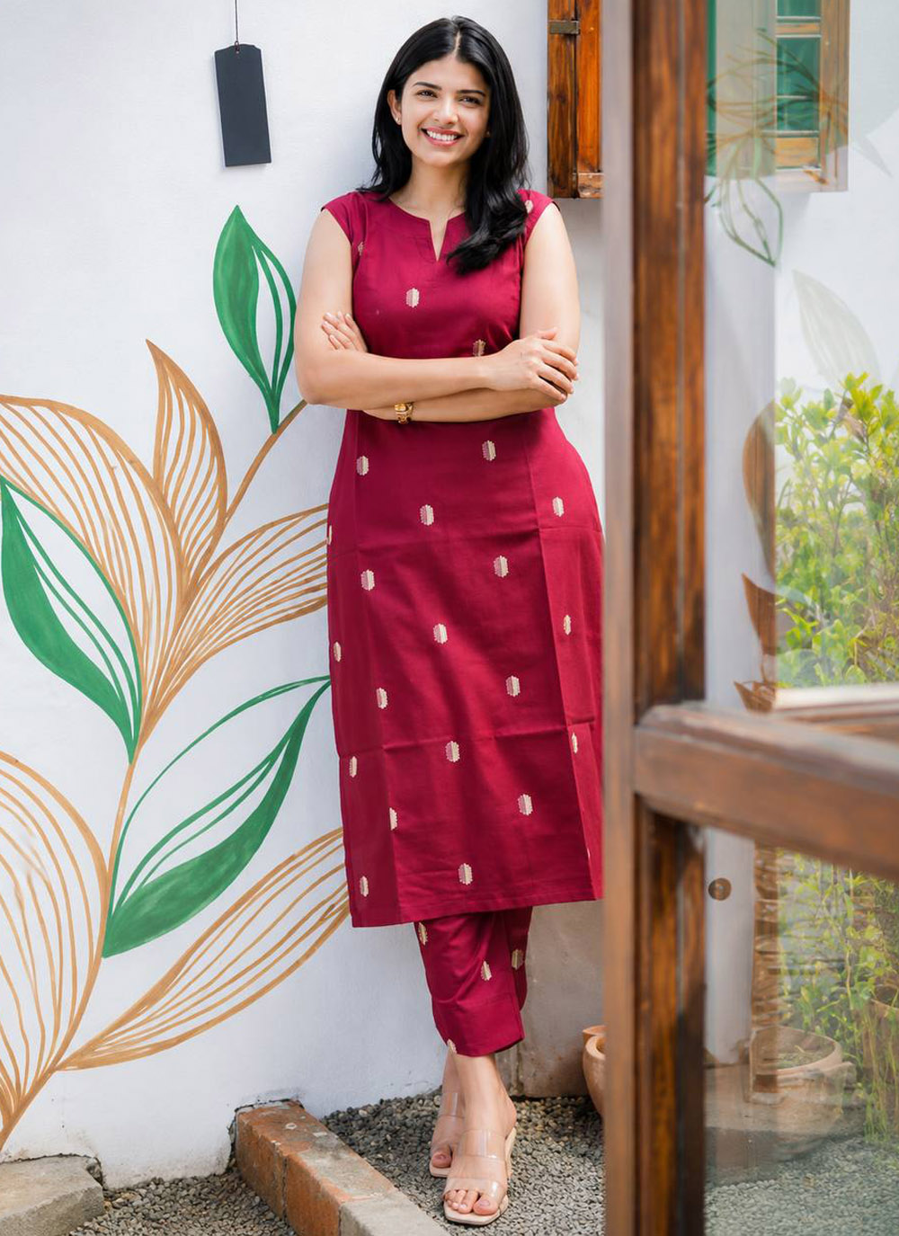 Maroon Cotton Blend Printed Trendy Kurti for Casual - Buy Online