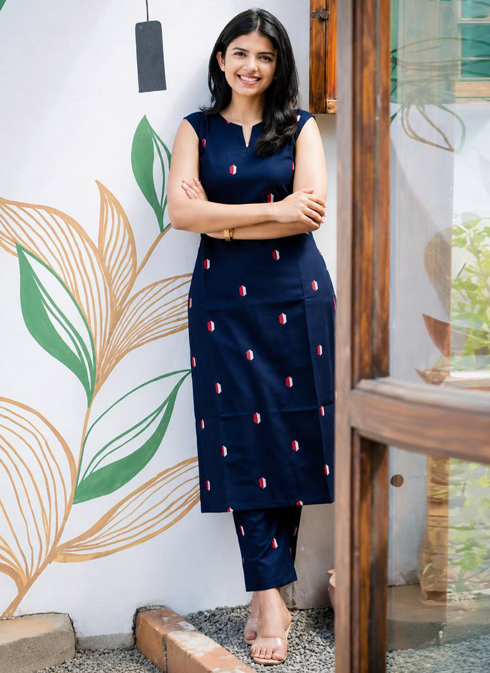 Blue Printed Cotton Blend Designer Kurti Set - Buy Online