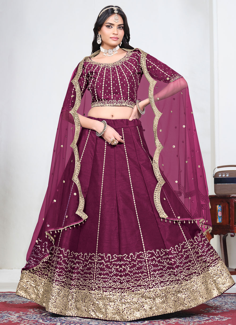 Purple Art Silk Sequins Lehenga Choli for Engagement - Buy Online