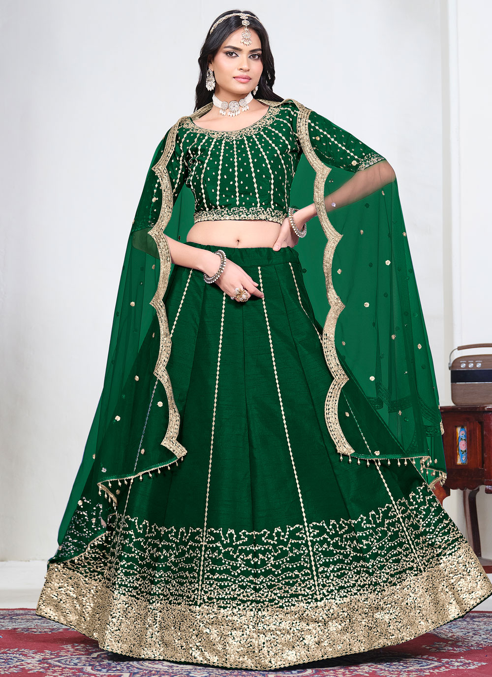 Embroidered Art Silk Green Lehenga Choli for Mehandi Ceremony - Buy Online