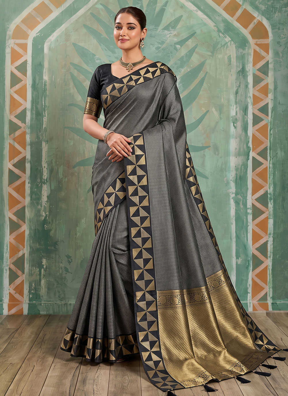 Art Silk Woven Work Classic Saree in Black - Buy Online