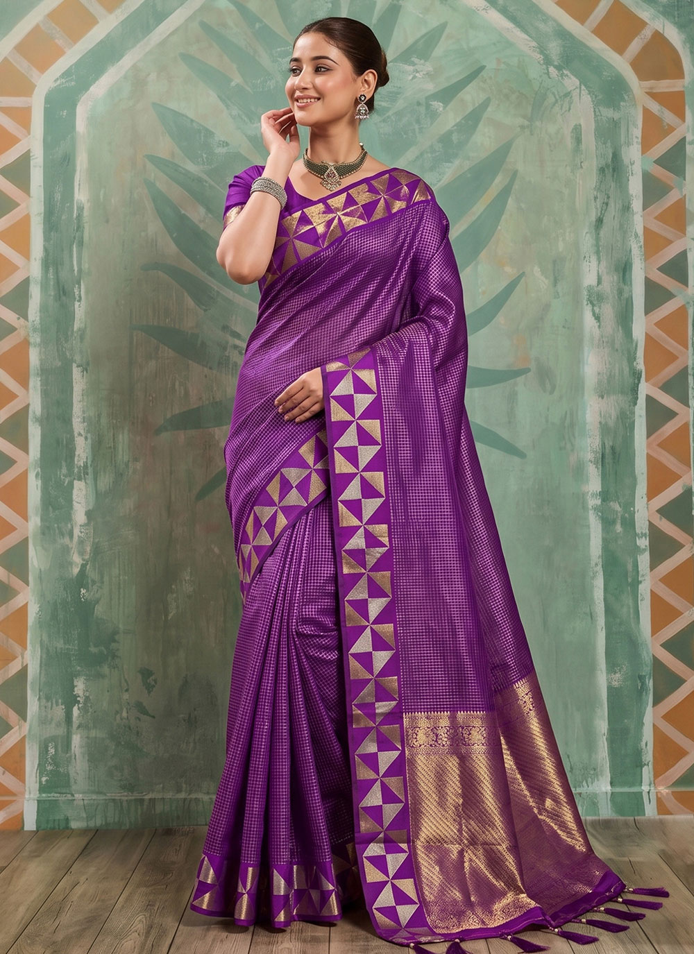 Purple Woven Art Silk Contemporary Saree - Buy Online