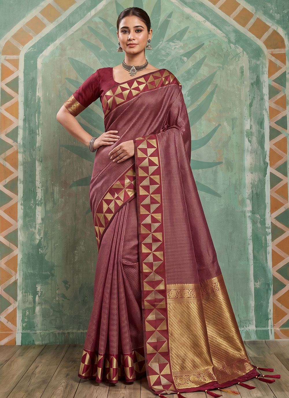 Woven Art Silk Maroon Stylish Saree for Women - Buy Online