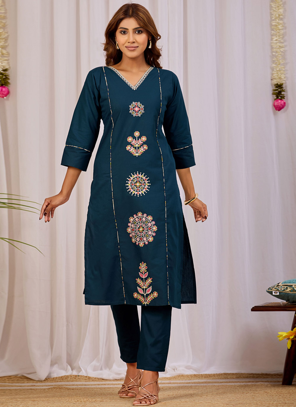 Teal Cotton Printed Trendy Kurti for Casual - Buy Online