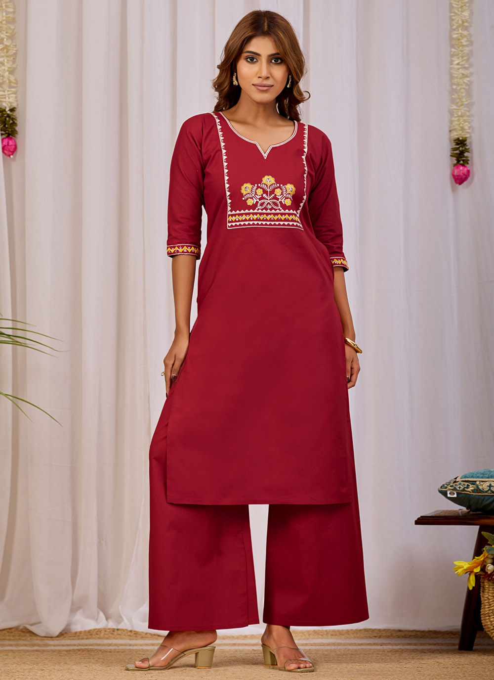 Cotton Printed Maroon Designer Kurti Bottom - Buy Online