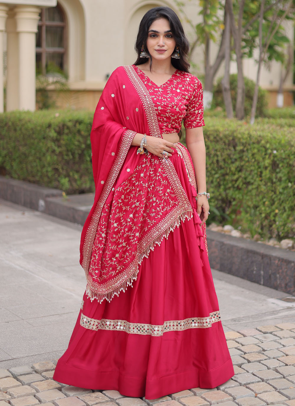 Satin Pink Sequins Embroidered Trendy Lehenga Choli - Buy Online