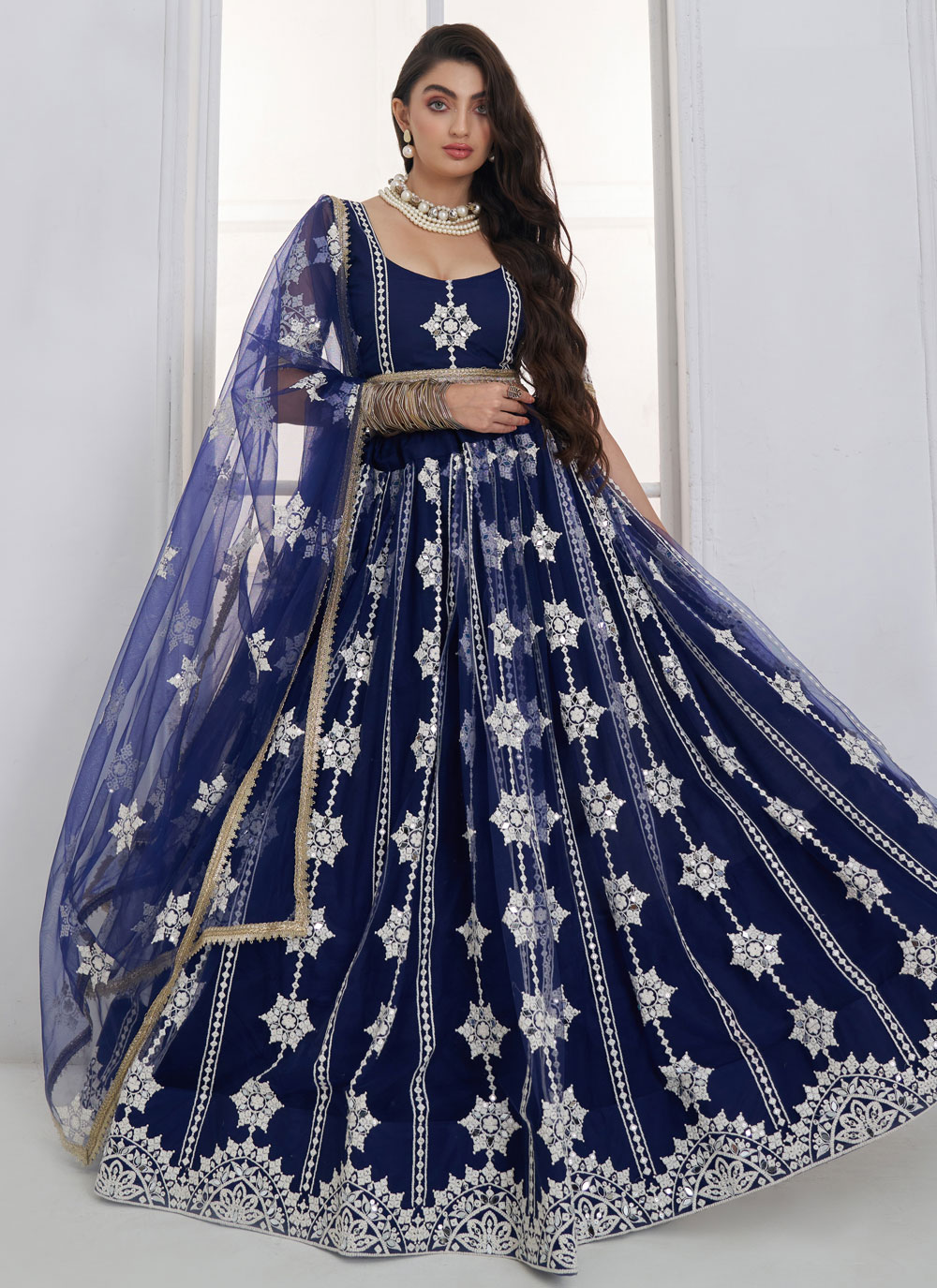 Net Embroidered Navy Blue Trendy Engagement Lehenga Choli - Buy Online