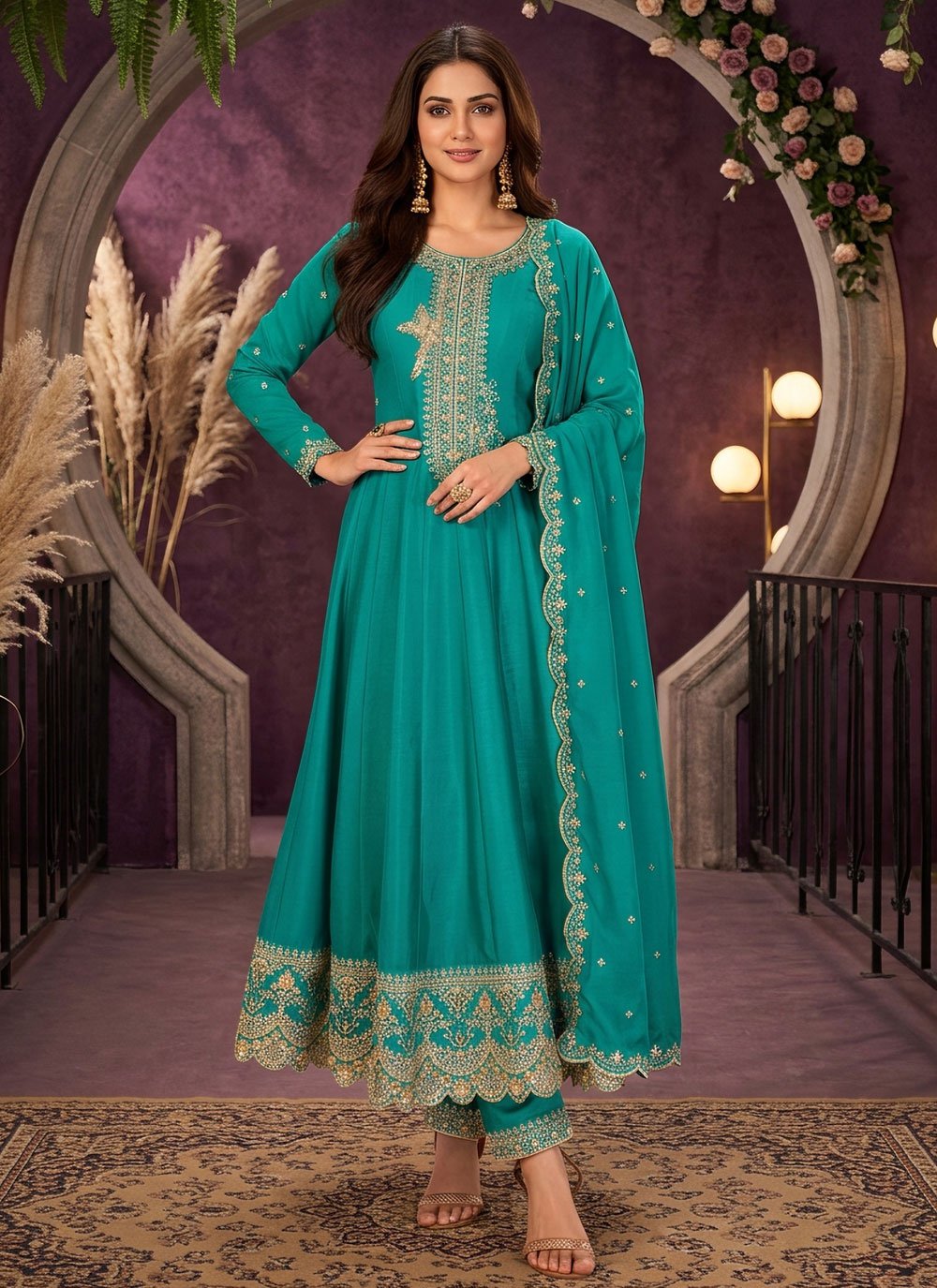 Silk Sequins Embroidered Turquoise Trendy Salwar Suit - Buy Online