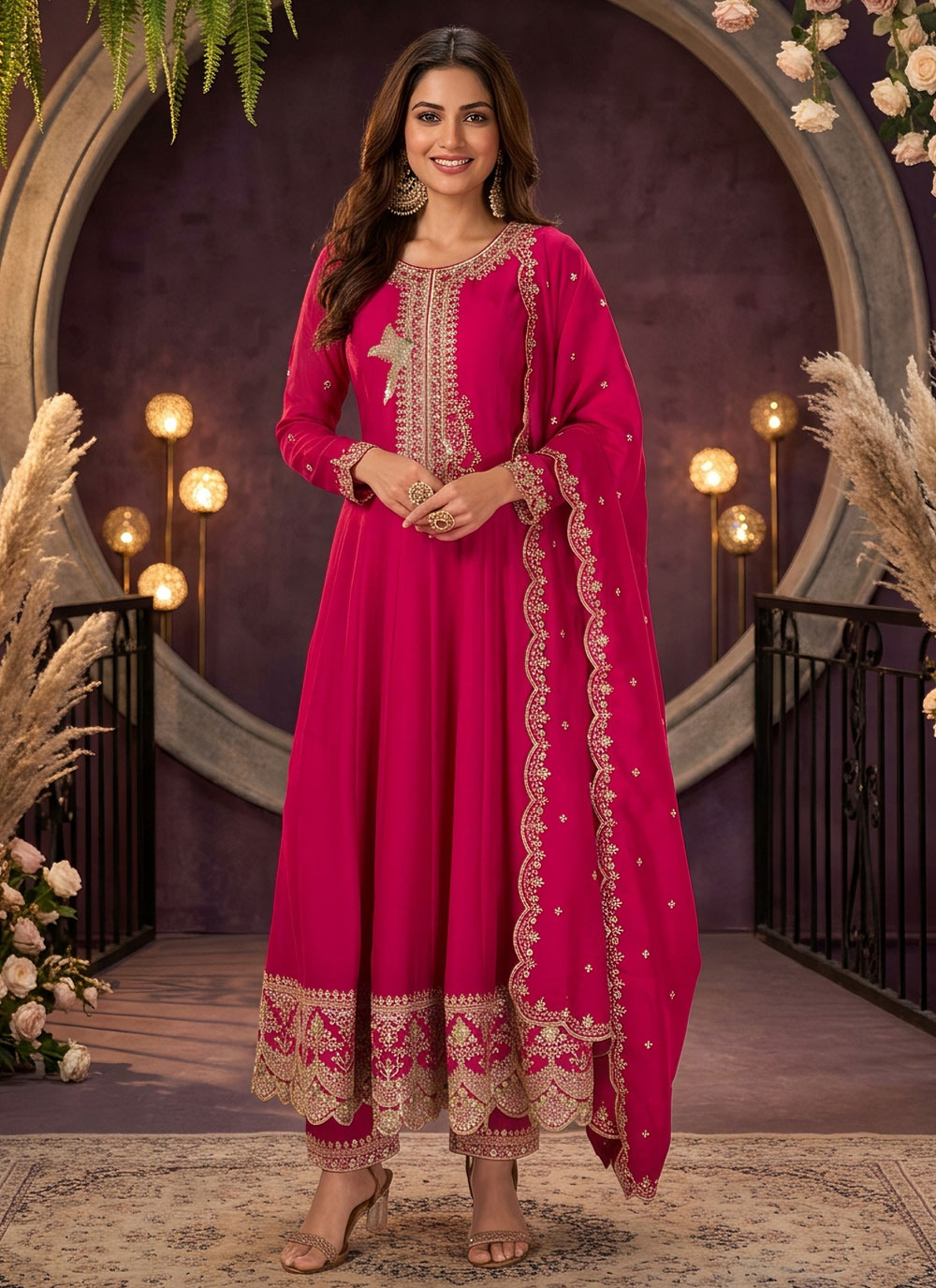 Pink Embroidered Silk Designer Salwar Kameez - Buy Online