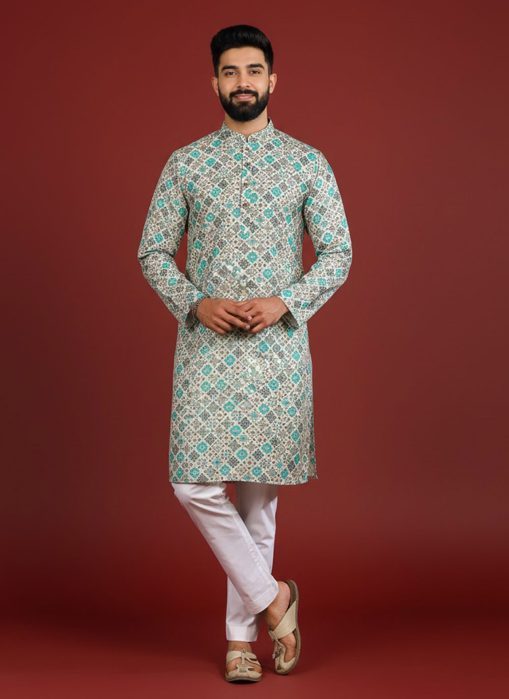 Cotton Digital Printed Blue Kurta Pyjama for Festival - Buy Online