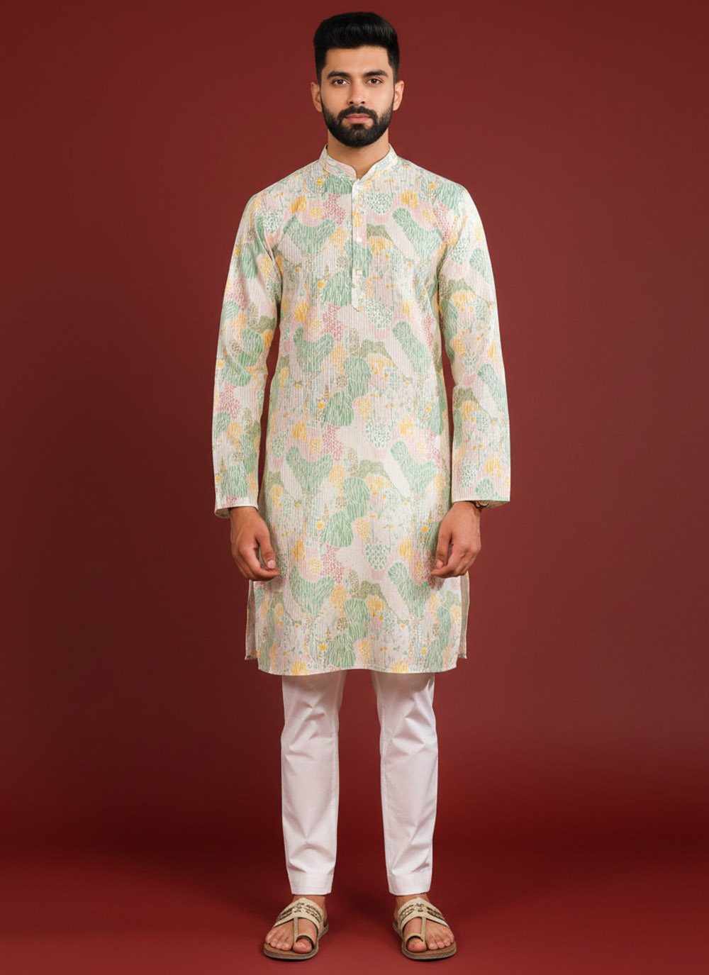 Art Silk Sequins Work Multi Colour Kurta Pyjama - Buy Online