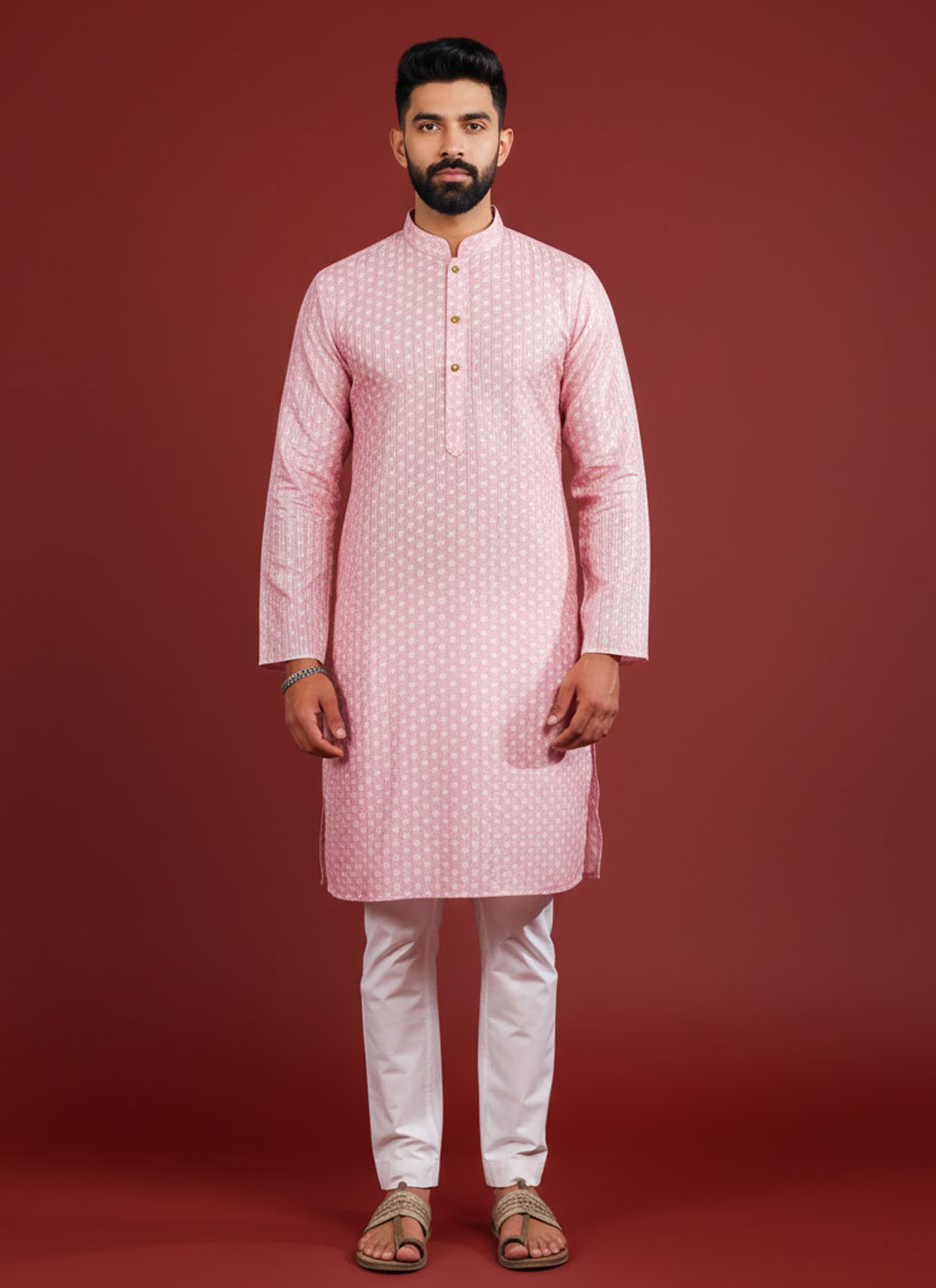 Pink Sequins Work Art Silk Ceremonial Kurta Pyjama - Buy Online