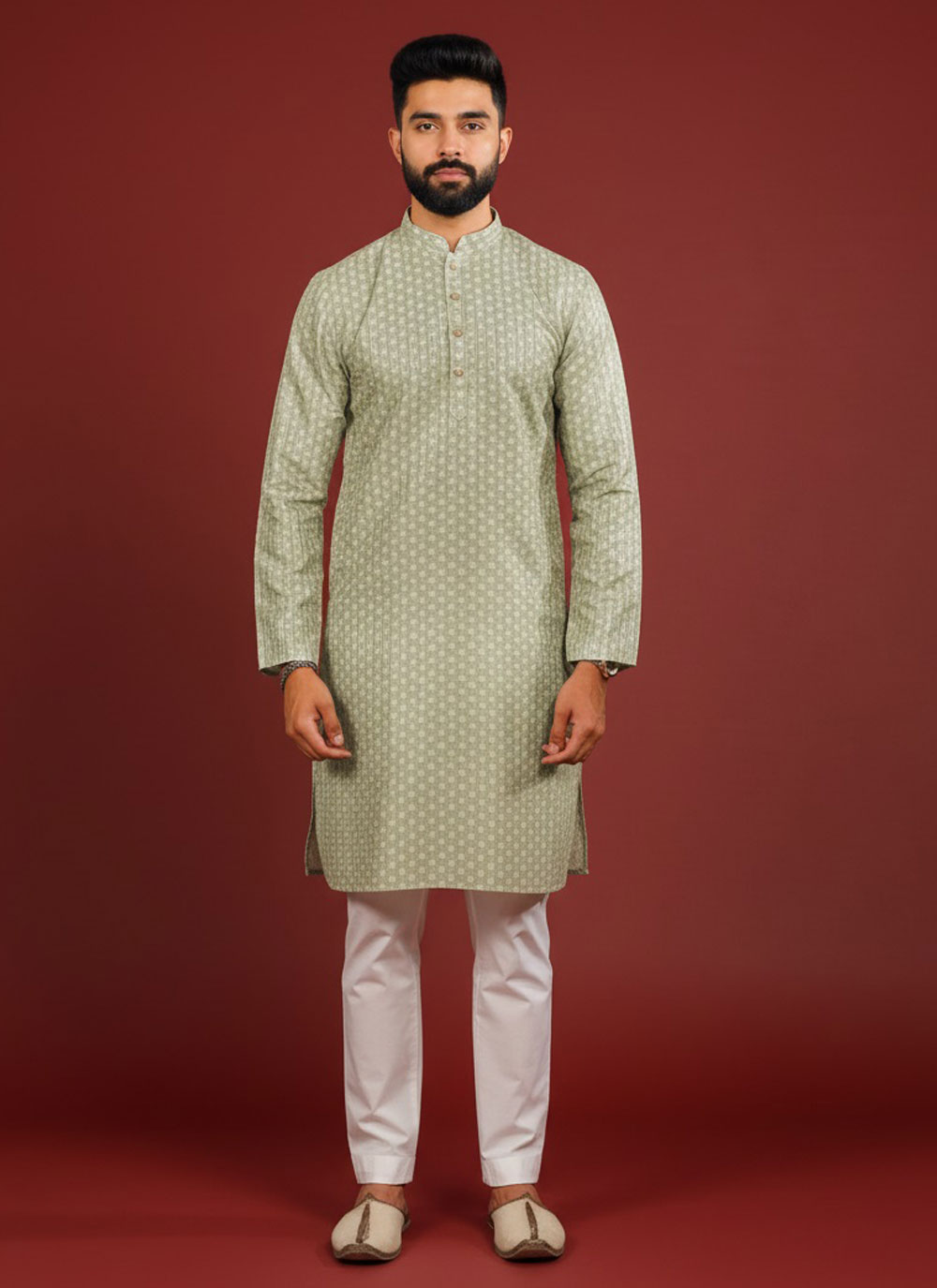 Green Sequins Work Art Silk Ceremonial Kurta Pyjama - Buy Online