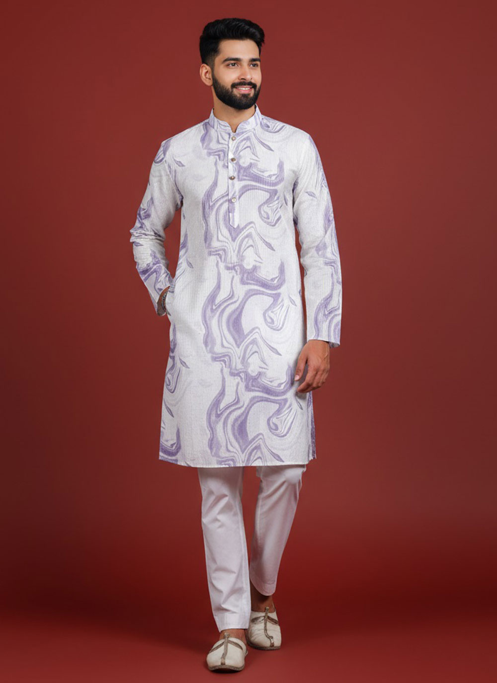 Art Silk Violet Trendy Kurta Pyjama for Men - Buy Online