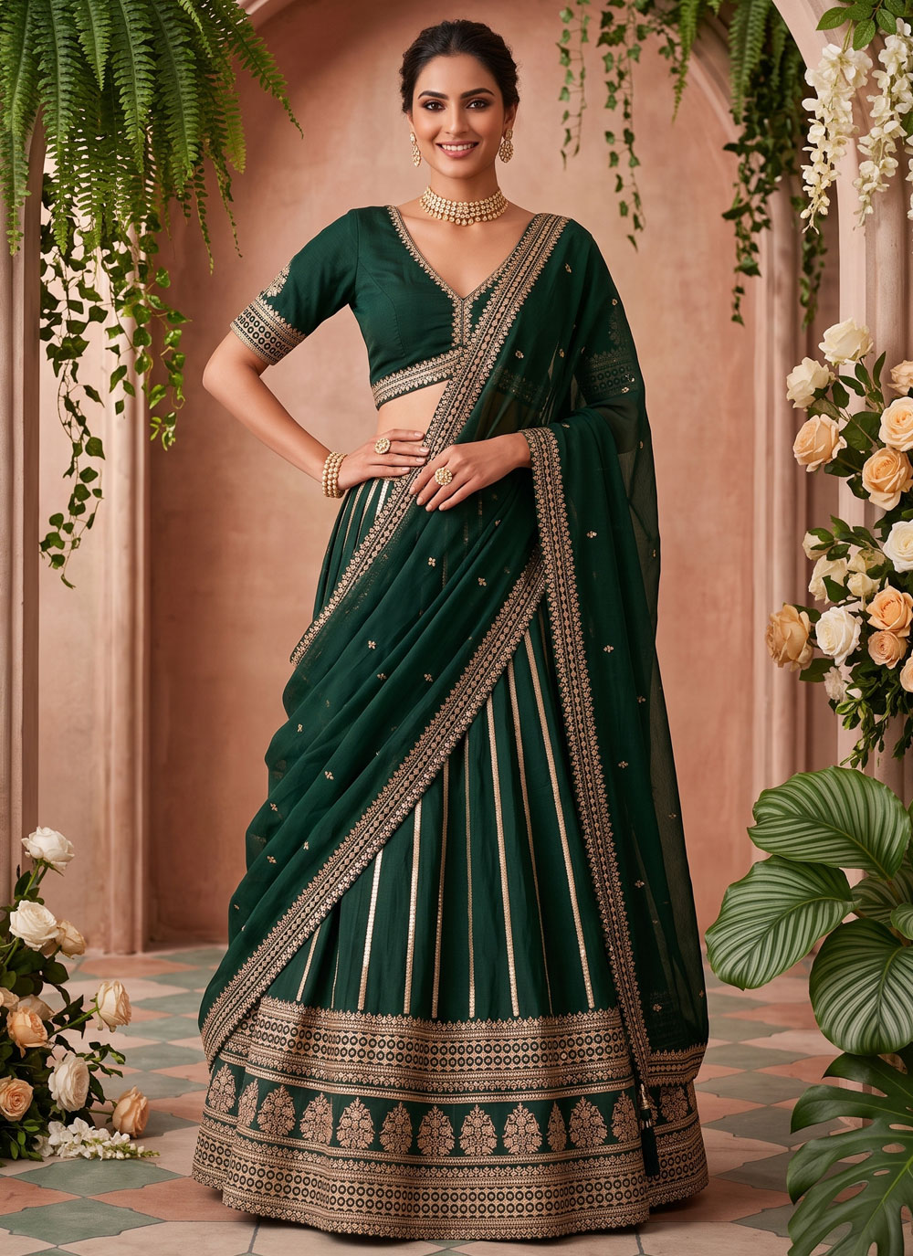 Green Silk Embroidered Wedding Function Lehenga Choli - Buy Online