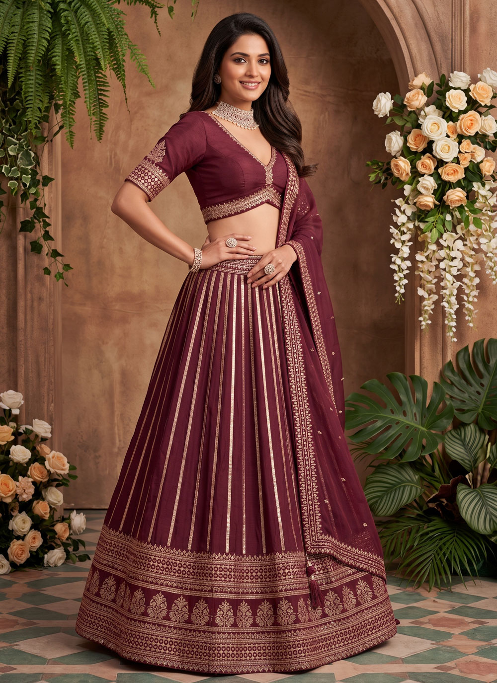 Silk Embroidered Maroon Designer Lehenga Choli - Buy Online