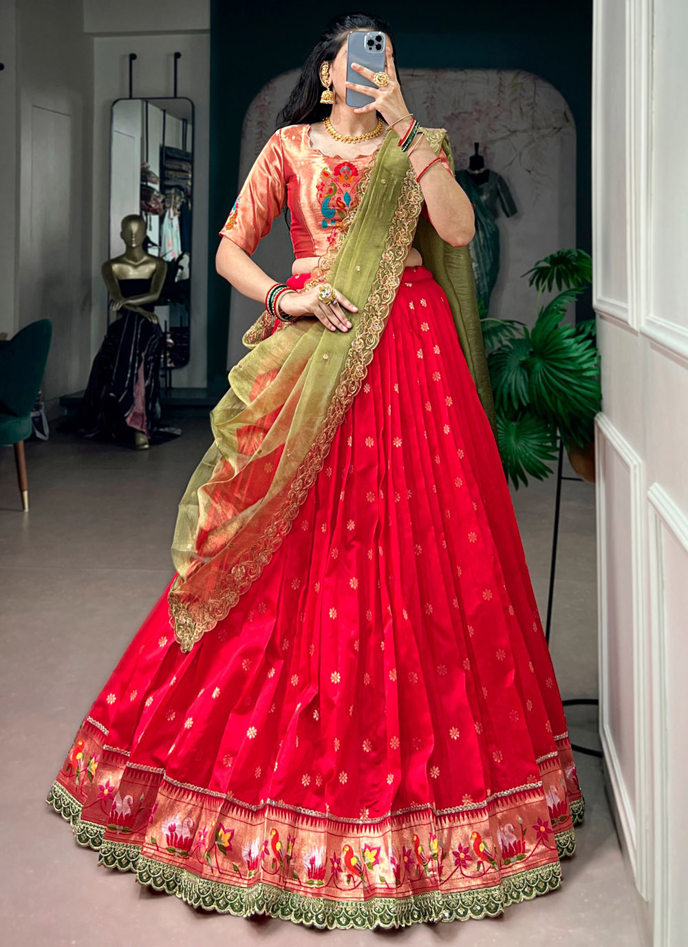 Red Jacquard Silk Zari Weaving Lehenga Choli - Buy Online