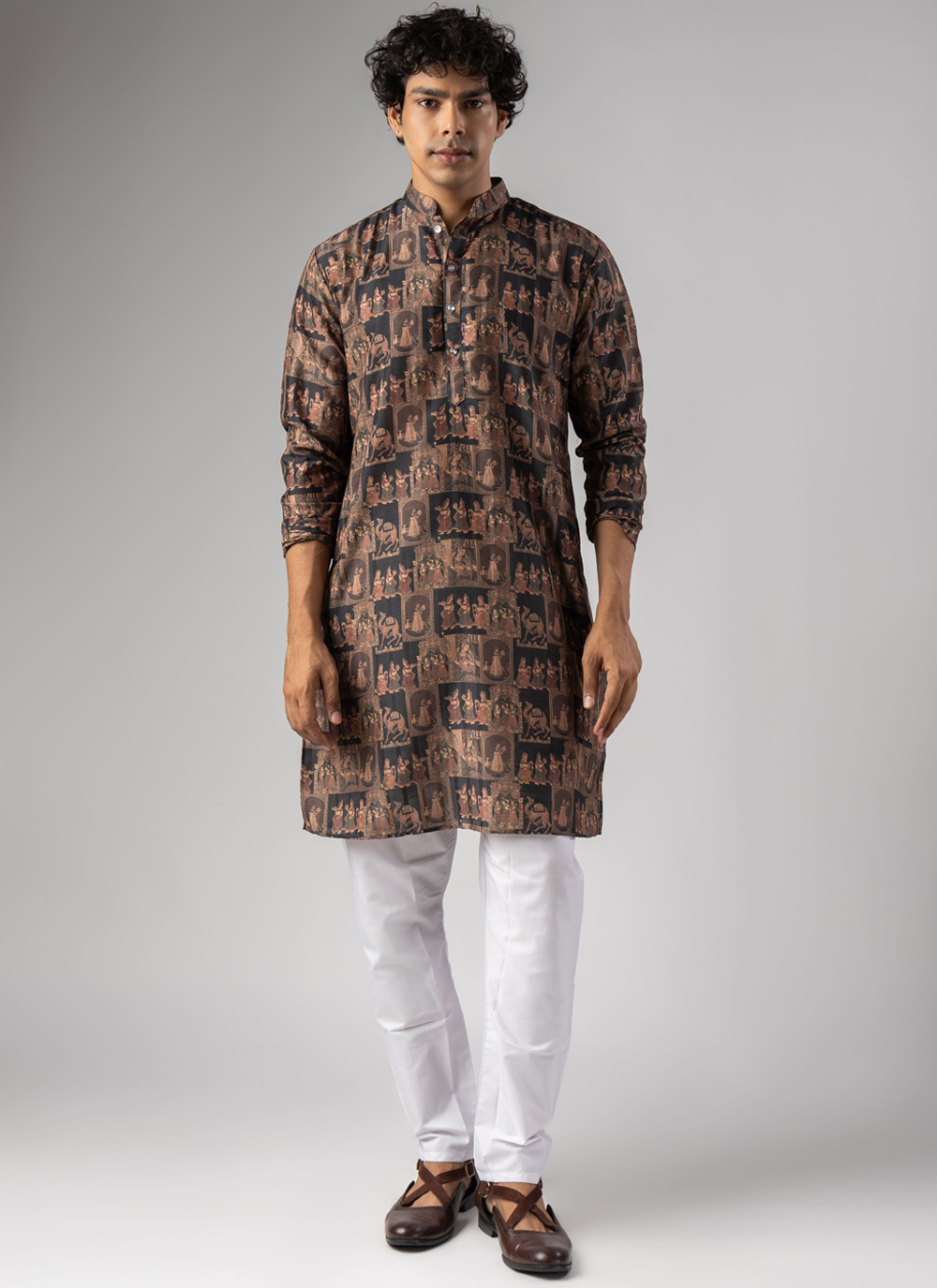 Multi Colour Fancy Fabric Printed Trendy Kurta Pyjama - Buy Online