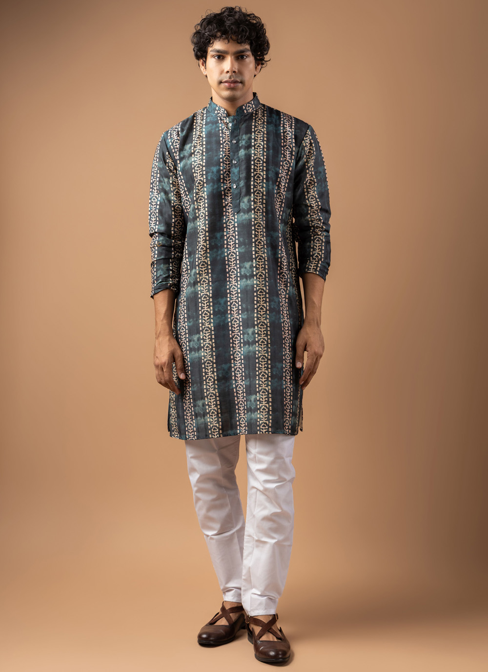 Blue Woven and Printed Fancy Fabric Kurta Pyjama - Buy Online