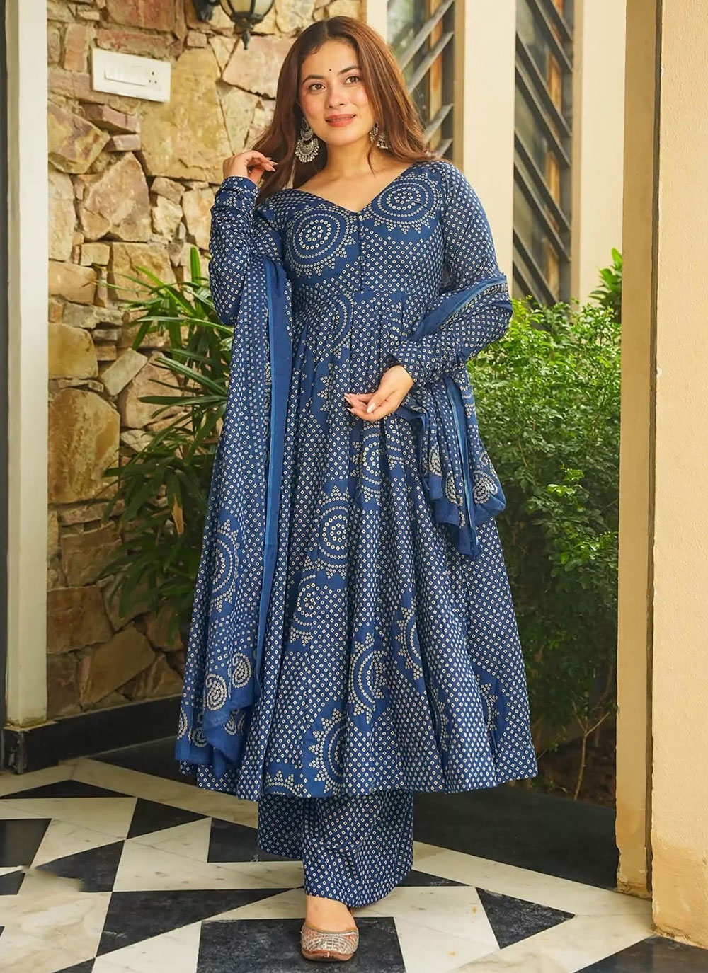 Digital Print Cotton Blue Salwar Kameez in Plus Size - Buy Online