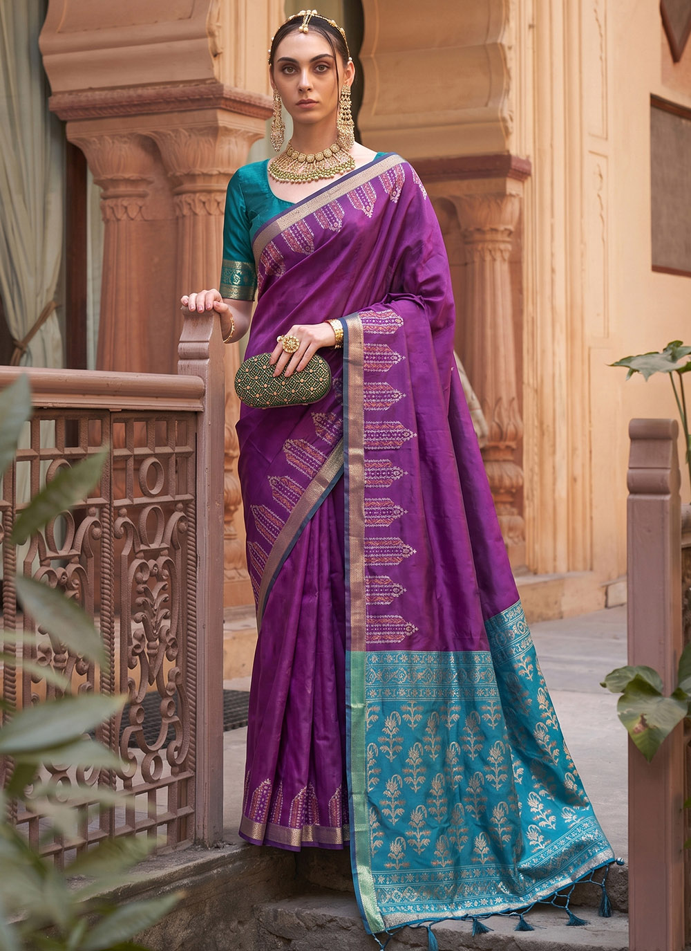 Woven Silk Purple Traditional Saree - Buy Online